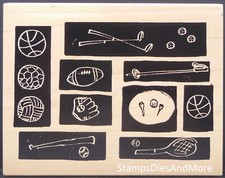 Great Impressions SPORT COLLAGE Scrapbook Background Wood Mount Rubber Stamp