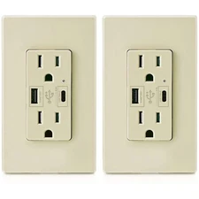 4.8A USB C Outlet 24W UL Dual High Speed Decora Receptacle 15 Amp,125 V ,2Pack