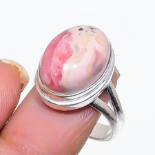 Rhodochrosite Gemstone Handmade 925 Sterling Silver Jewelry Ring Sz 8.5 US 