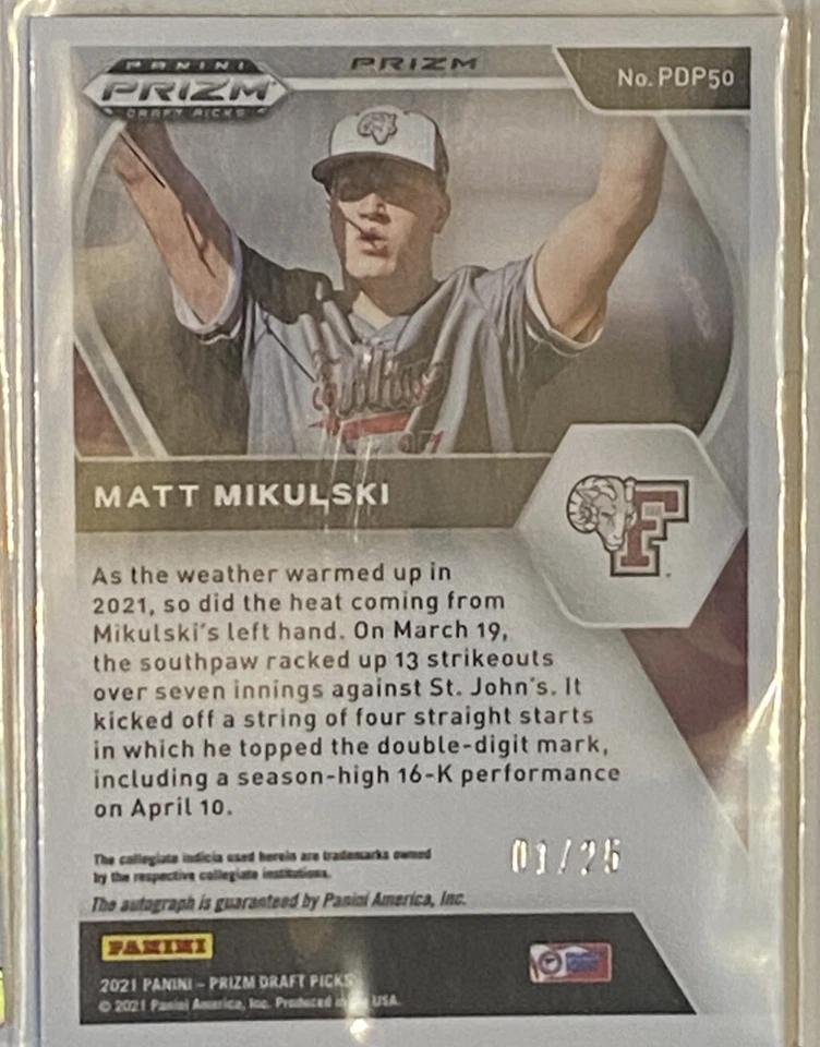 🔥Matt Mikulski RC 2021 Prizm Draft Picks TIGER STRIPE PRIZM 1/25 AUTO 1st Made - Image 2 of 3