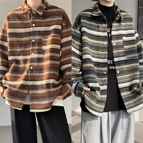 Giacca giubbino uomo a righe giapponese vintage moda tessuto sciolto taglie forti nuovo - Foto 1 di 9