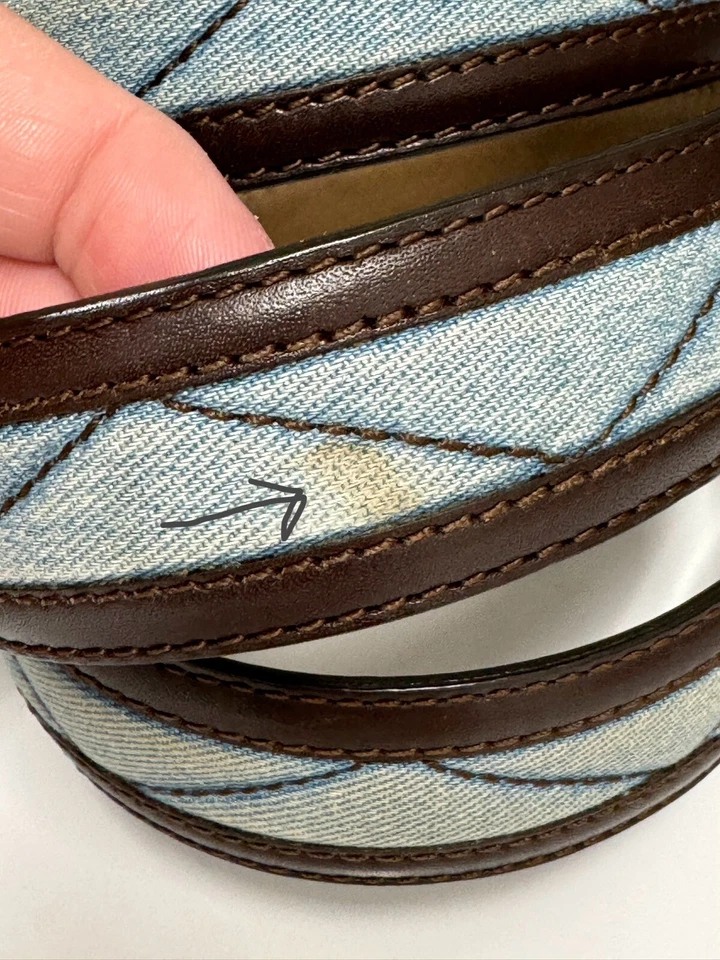 RARO Cinturón Brioni Cuero Marrón Azul Acolchado Denim Hebilla Latón Sólido Talla 100/40 Foto 4 de 4