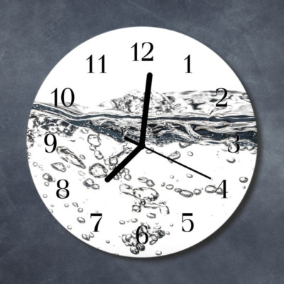 Tulup Echt-Glas Uhr Wanduhr Rund Küche 30 cm  Wasser weiß