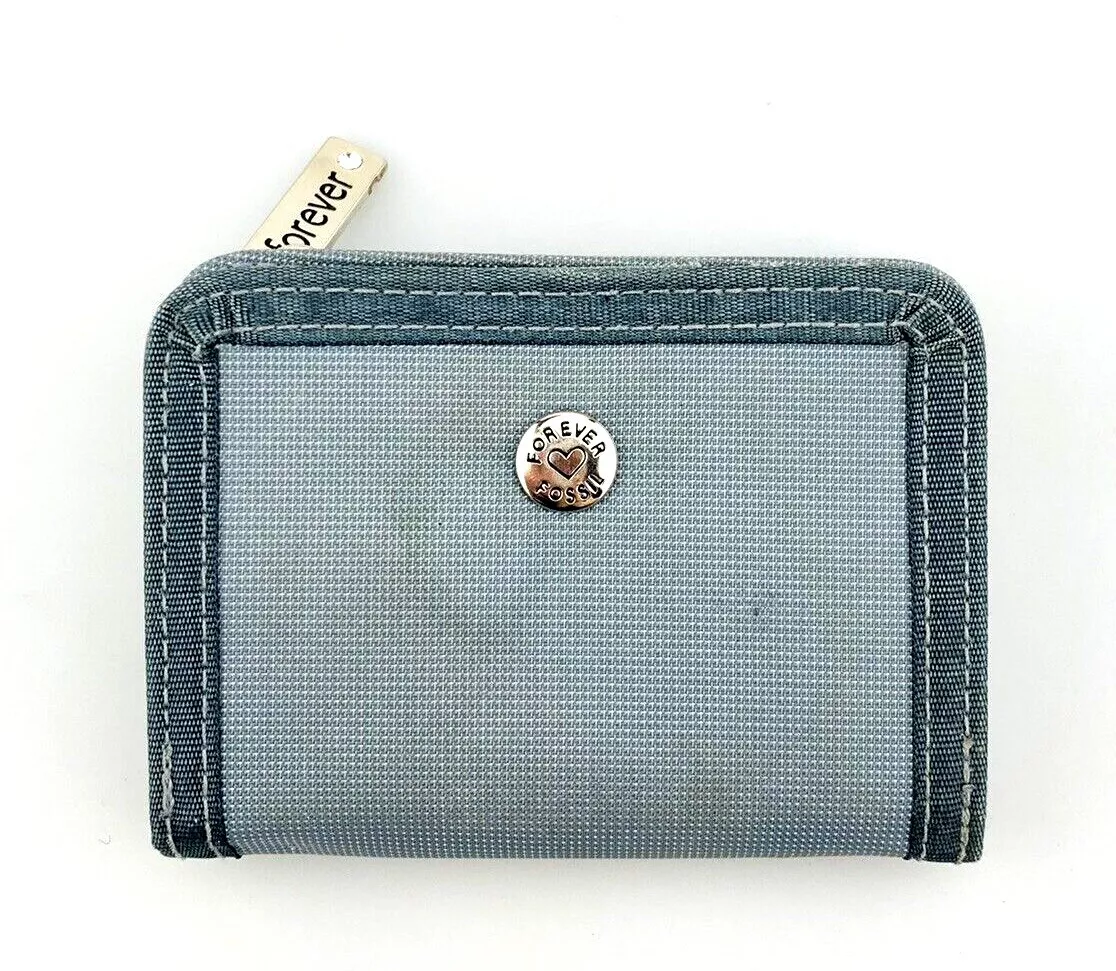 Forever by Fossil Wallet Blue Nylon Small 75082-54 Keychain Zip Around  Bifold | eBay
