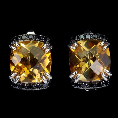 Sterling Silver Earrings Citrine Spinel Genuine Natural Mined Gems Stud Design - Picture 17 of 24