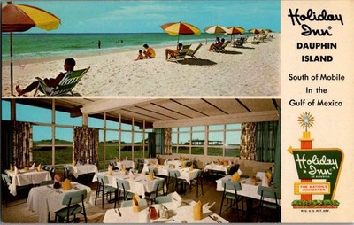 Vtg Ad Postcard Holiday Inn Dauphin Island South of Mobile in Gulf of Mexico, AL