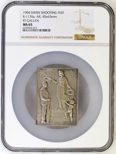 1904 St. Gallen Switzerland Silver Swiss Shooting Medal R-1176 NGC MS 65