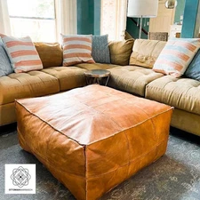 30''Ottoman Best Quality Leather Moroccan Pouffe Bohoemian Footstool Unstuffed