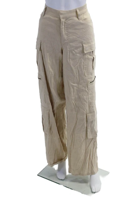 Alice + Olivia Women's Flat Front Straight Leg Cargo Pants Beige Size 6