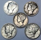 Mercury 90% Silver Dimes - Lot Of 5 - Mixed Dates / Mints - See Photos - M-5s