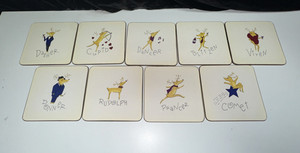 9 Pottery Barn Square Reindeer Coasters--Cork--Christmas Holiday