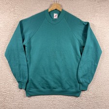 Vintage 90's JERZEES Blank Crewneck Sweatshirt Adult Medium Teal Made in USA
