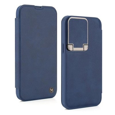 Flip Case für iPhone 15 Pro Max Leder mit Ständer und Kameraschutz in Blau