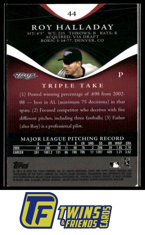 2009 Topps Triple Threads #44 Roy Halladay #/1350 - Image 2 of 2