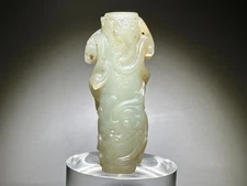 Rare Han Dy Old Jade Carved Dragon Design "Gua Jian" "Le Zi" Pendant L 6.2 cm