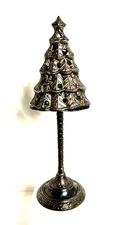 Silver Plate Christmas Tree Pedestal  Votive/Tea Light Holder  14" Tall