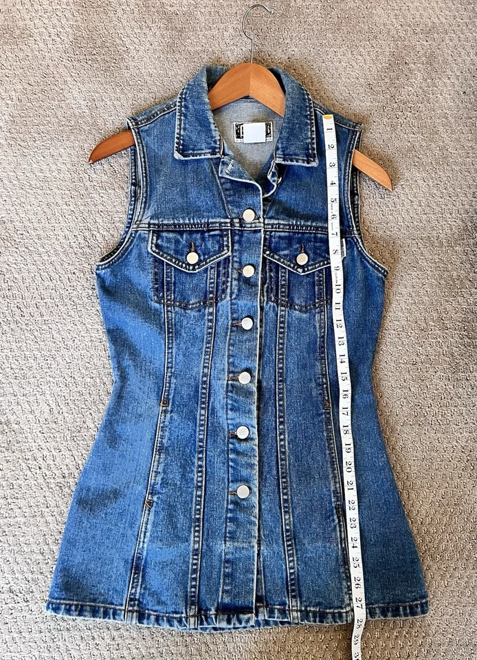 Chaleco Denim Contempo Casuals MEDIANO Botón Frontal Jean Nada Nuff Años 80 De Colección Usado en Excelente Condición Foto 4 de 4