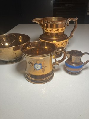 Antiker Kupfer Glanzgeschirr Krug + Schale + Tasse + Kanne *Top Zustand* 