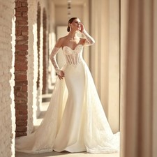 Mermaid Wedding Dresses Sweetheart Long Sleeve Bridal Gown With Detachable Train