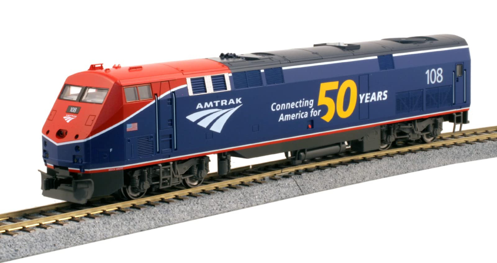 Kato USA Model Train Products HO GE P42 Amtrak Phase VI #108 w/ 50th Anniversary