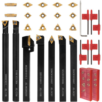 21 PCS Kit,Indexable Lathe Turning Tool,3/8'' 10Mm Shank,7Pcs Metal Lathe Cutting