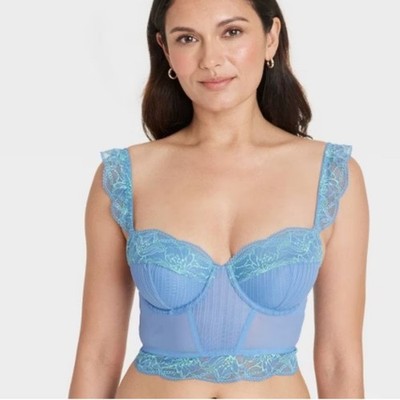 Auden Women's Lace And Mesh Corset Blue Twilight Extra Lime Size XS