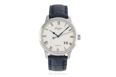 Glashütte Senator Panoramadatum Stahl Automatik Herrenuhr 100-03-32-42-04 B&P
