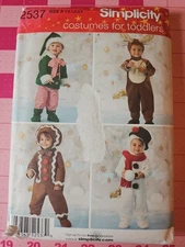 Simplicity Pattern 2537 Costumes Toddler Snowman Elf Reindeer Ginger Sizes 1/2-4