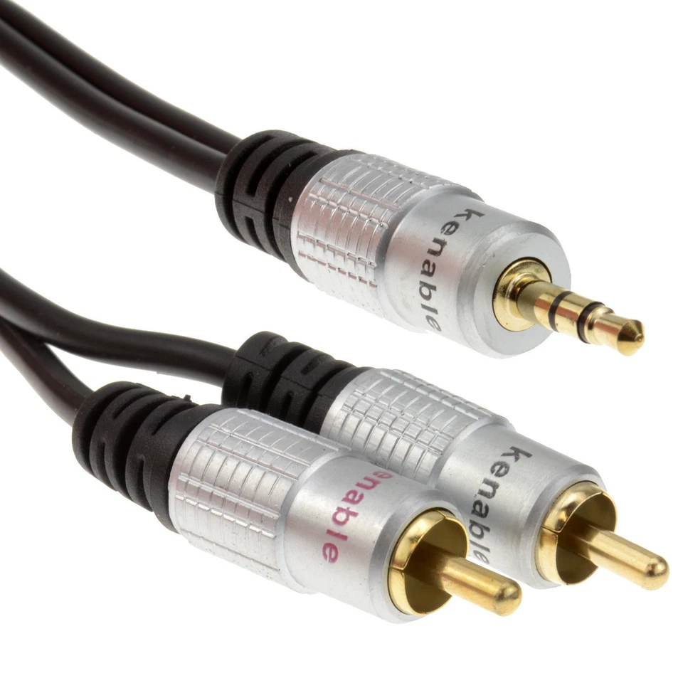 1m Pro Audio Metal 3.5mm Stereo Jack to 2 RCA Phono Plugs Cable Gold [Black]