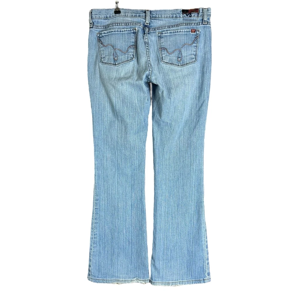 Blue 2 Jeans Women Sze 32 Light Blue Distress Stone Wash Bootcut Low Rise Denim  - Image 2 of 4