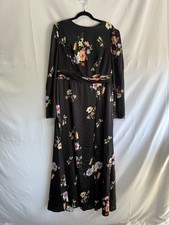 Ieena for Mac Duggal Faux Wrap Floral Gown Black Size 14 ( As Is Condition)