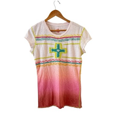 Double D Ranch Western Embroidered Tunic Top Womens M Pink Ombre Boho