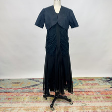 Antique 1920s 1930s Black Silk  Lace Drop Waist Dress with Bolero Jacket AS IS