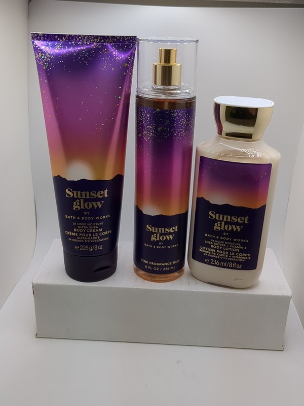 Bath & Body Works Sunset Glow Mist, Body Lotion, Body Cream 8 Fl Oz - 3PC SET 