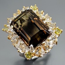 Unique 27 ct Natural Smoky Quartz Ring 925 Sterling Silver Size 8 /B-R3939