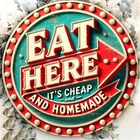 Retro EAT HERE Aluminum Vintage Tin Metal Sign Wall Art 8x8