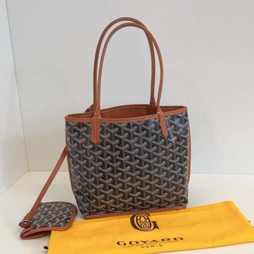 Goyard Anjou Mini Tote Top Handle Shoulder Bag Black Brown Women