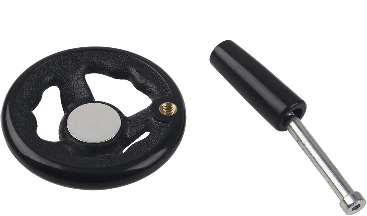 0.47x4inch Diameter Round Hand Wheel W Revolving Knob Handle for Mill Black 