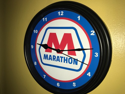 #ad Marathon Oil Gas Station Garage Man Cave Advertising Clock Sign $37.99