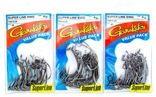 Gamakatsu Super Line EWG 3 Bulk Packs Lot Sizes 3/0 4/0 Offset Extra Wide Gap