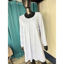 Carole Hochman Nightgown Long Sleeve Blue Floral Knit Henley Sleepwear Womens L