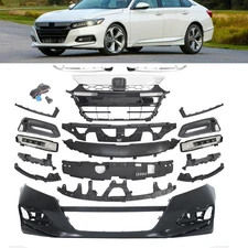 Complete Front Bumper Cover Kit W/Grille & Fog Light Fit 2018-2020 Honda Accord