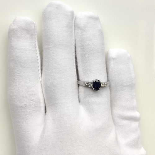 Natural Blue Sapphire Ring Sterling Silver Oval Cut with Diamond Accents Elegant - Picture 5 of 8