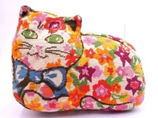 Vintage 70's Needlepoint Cat Pillow Multicolor 10"x12"