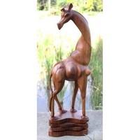 Giraffe Sculpture 60cm Statue Solid Suar Wood Hand Carved Animal Figure Giraffe Sculpture 60cm Statue Solid Suar Wood Hand Carved Animal Figure