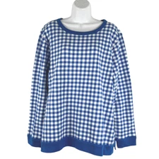 Talbots Gingham Sweatshirt 2X Blue White Long Sleeve Cotton Blend NWT TP-3200