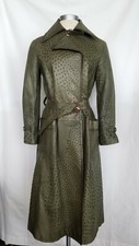Vintage Gucci Hunter Green Ostrich Leather Long Belted Jacket Sz 42