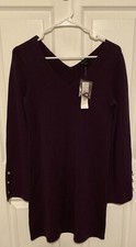 Ann Taylor NWT Purple V-Neck Front/Back Bell Sleeve/ Pearl Flare Dress Size XXS