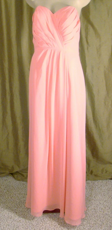 Vestido de dama de honor Bari Jay rosa tulipán sin tirantes cruzado de gasa talla 12 graduación Foto 4 de 4