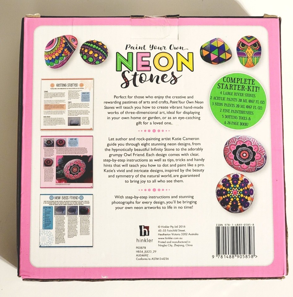 NEW Paint Your Own Neon Stones Starter KitStones, Brushes, Paints & 24